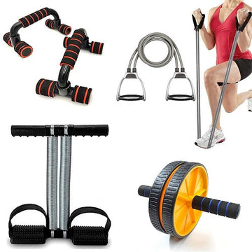 HAS Ab Roller & Double Toning Tube with Pushup Bar Combo , Full Body Workout Kit